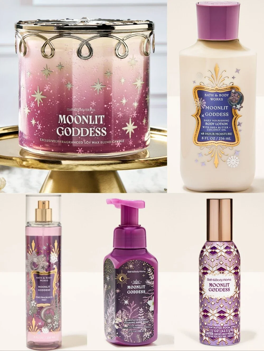 Bath & Body Works Moonlit Goddess 5 Piece Body Care & Candle Gift Set New RARE